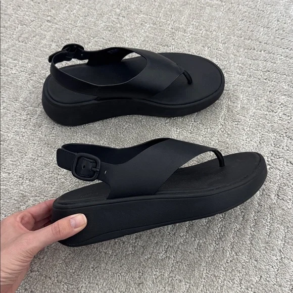EUC Fitflop F-Mode Leather Flatform Toe-Post back strap Sandals black platform - Picture 6 of 10